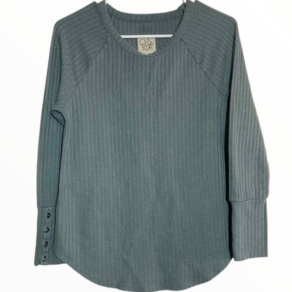 Chaser Waffle Thermal Long Sleeve Shirt Button Cuff Knit Dusty Green Medium - Picture 1 of 5